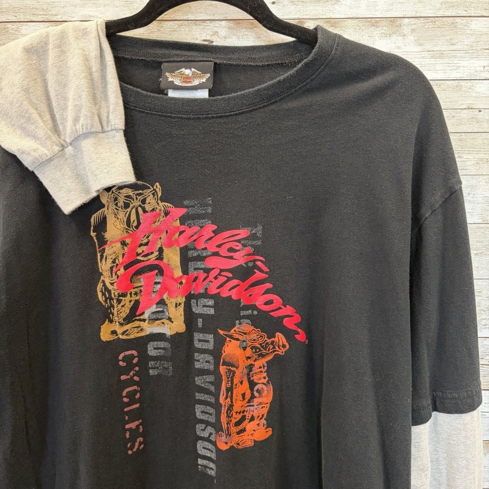 Vtg Harley Davidson Mens XL Graphic T Shirt Hog Print Short/Long Sleeve Layered